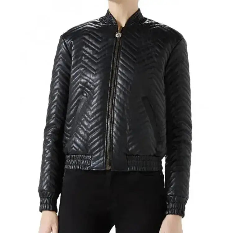 Women’s Classic Stylish Quilted Leather Bomber Jacket