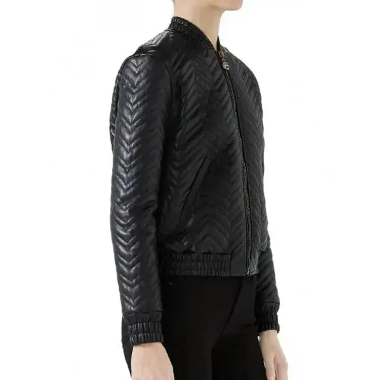 Women’s Classic Stylish Quilted Leather Bomber Jacket