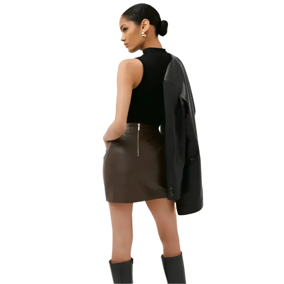Women’s Dark Brown Leather Mini Skirt