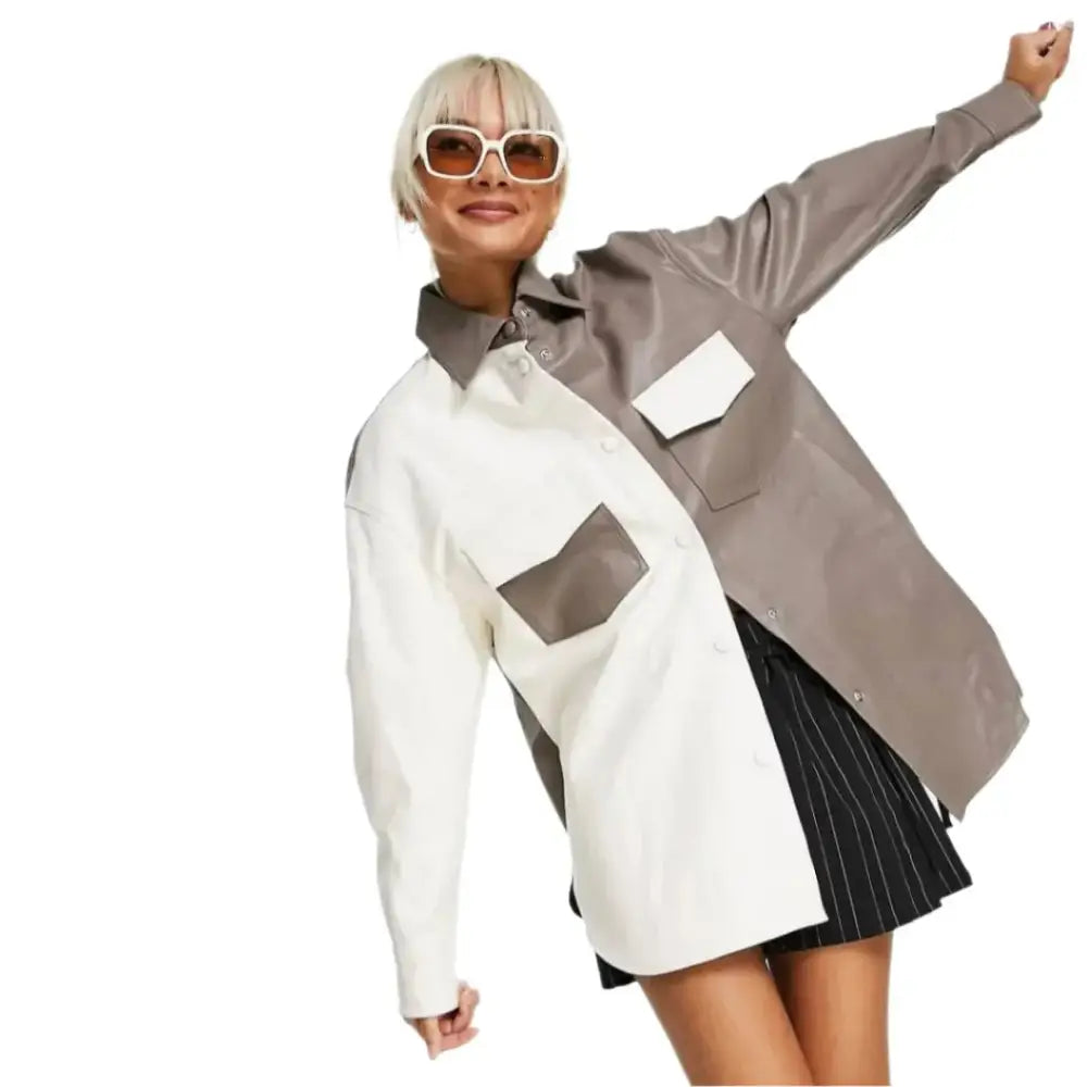 Women’s White and Gray Leather Shirt