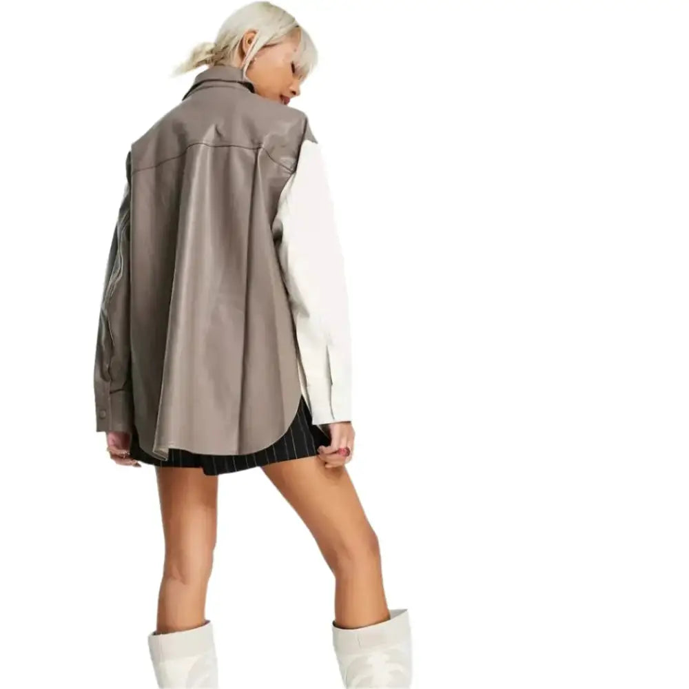 Women’s White and Gray Leather Shirt
